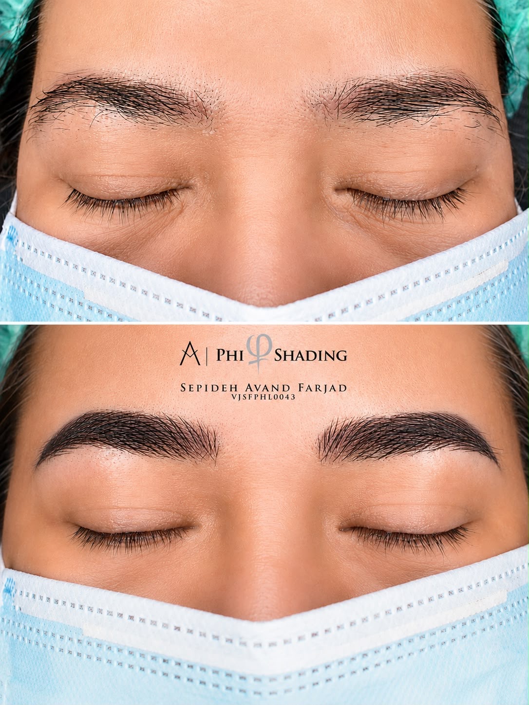 Microblading before and after — both brows rebuilt with natural hair strokes
