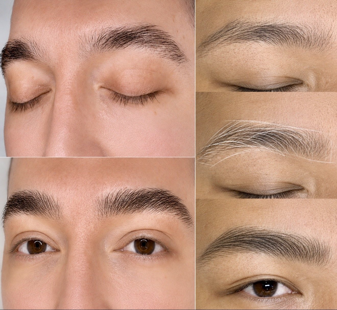 Before and after men's microblading at HEADS Makati, with the hair-stroke mapping shown alongside